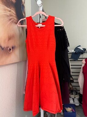Milly Red/orange Sweater Dress Stretch Sz M